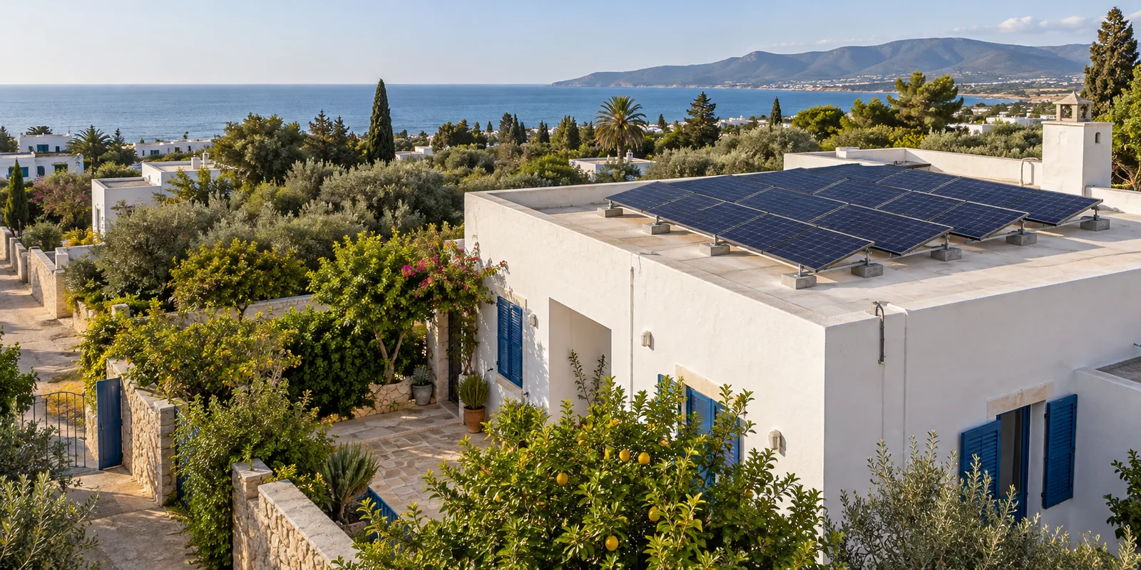 Installation photovoltaïque sur un bâtiment tunisien — illustration générée