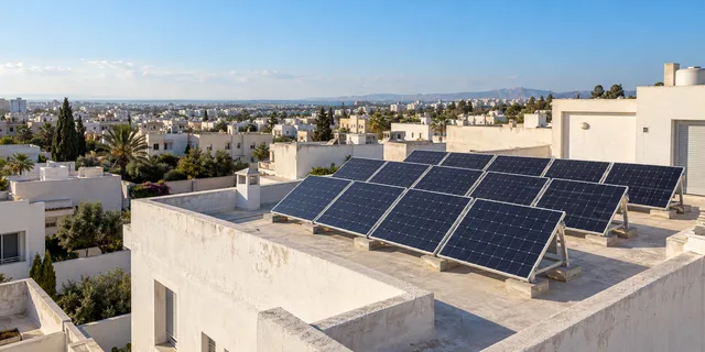 Installation photovoltaïque sur un bâtiment tunisien — illustration générée