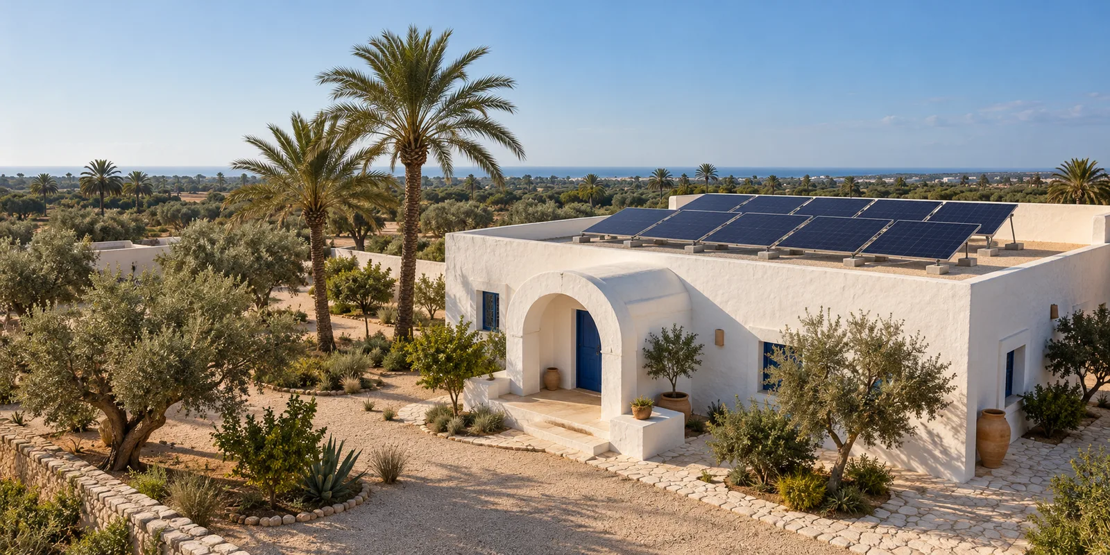 Installation photovoltaïque sur un bâtiment tunisien — illustration générée